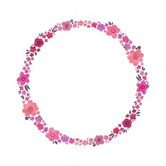 ピンク系　水彩のお花のリース・フレームセット　ラスター素材