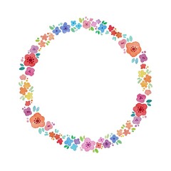 カラフル系　水彩のお花のリース・フレームセット　ラスター素材