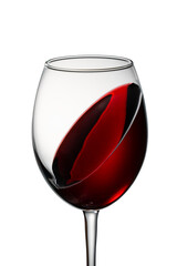 a glass of red wine on a white background