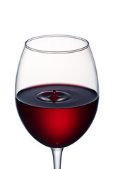 a glass of red wine on a white background
