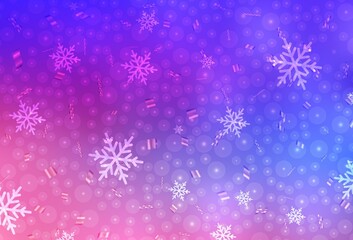 Light Pink, Blue vector pattern in Christmas style.