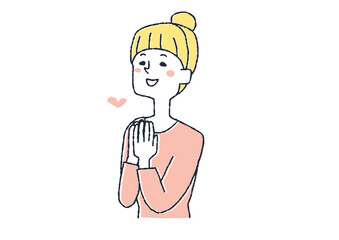 好きなものを見て嬉しそうにしている女性　コミカルな手書きの人物イラスト　