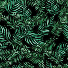 Obraz na płótnie Canvas Seamless hand drawn tropical pattern with exotic palm leaves