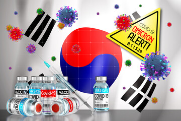 Covid-19 Omicron B.1.1.529 variant alert, vaccination programme in South Korea - 3D illustration
