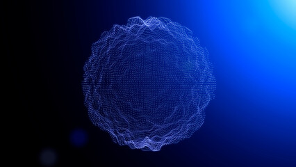 Waves data abstract background. 3d digital sphere blue dots are connected in a network on an empty black background for overlay effect. Technology, artificial intelligence, science, dataset concept.