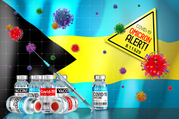 Covid-19 Omicron B.1.1.529 variant alert, vaccination programme in Bahamas - 3D illustration