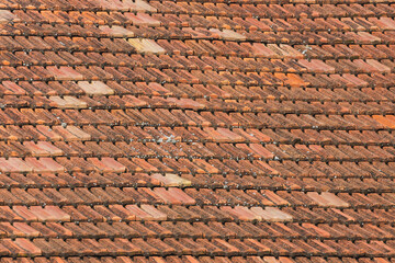 Close-up  red  tile roof. Pattern of roof texture and background