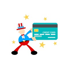 uncle sam and credit card finance service cartoon flat design illustration