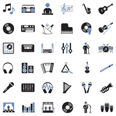 Music Icons. Two Tone Flat Design. Vector Illustration.