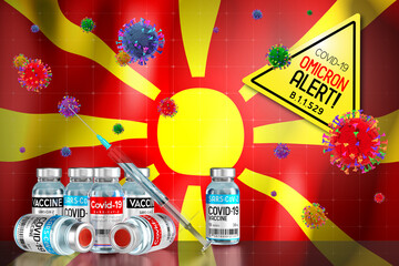 Covid-19 Omicron B.1.1.529 variant alert, vaccination programme in Macedonia - 3D illustration