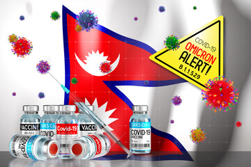 Covid-19 Omicron B.1.1.529 variant alert, vaccination programme in Nepal - 3D illustration