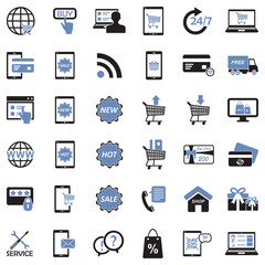 Online Shopping Icons. Two Tone Flat Design. Vector Illustration.
