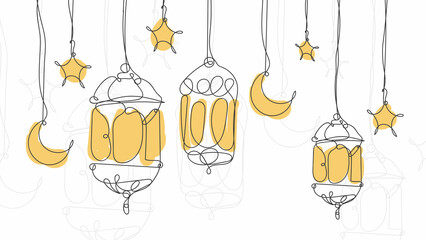 Lantern ramadan continuous line drawing decorative design on white background