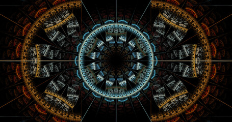 Obraz premium Intricate fractal pattern in blue and yellow tones for wallpapers, banners and borders related to art and geometry.