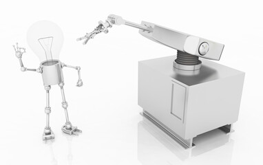 Glühbirnen Figur mit Industrieroboter