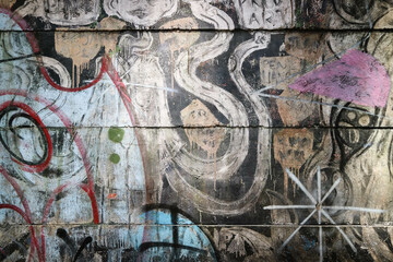 Abstract colorful urban street art graffiti texture background. Close up of urban modern art wall...