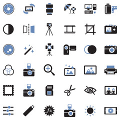 Photography Icons. Two Tone Flat Design. Vector Illustration.