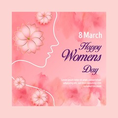 Social Media post template.8 March,International Women's Day social media template with pink feminine design. Good template for online advertising template,vector.
