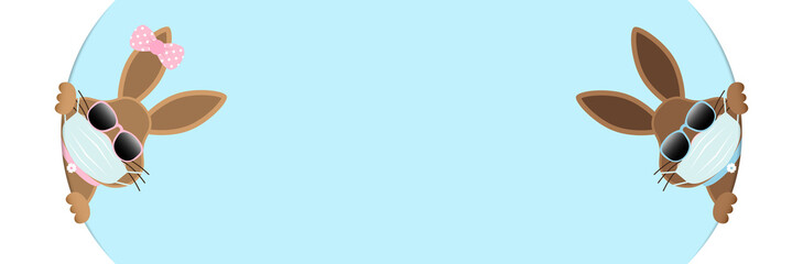 2 Osterhasen Junge & Mädchen Maske Sonnenbrille Runde Banner Innen Himmel