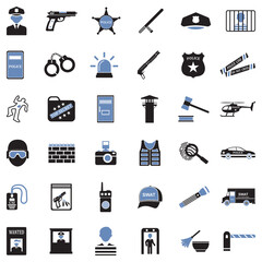 Police Icons. Two Tone Flat Design. Vector Illustration.