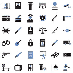 Prison Icons. Two Tone Flat Design. Vector Illustration.