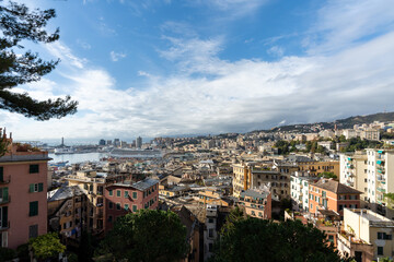 Fototapeta na wymiar Genoa, Italy - November 2021: Genoa cityscape as seen from Spianata Castelletto.