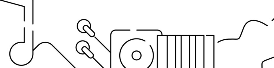 Music related horizontal banner or bottom border template background. Flat line vector illustration isolated on white.