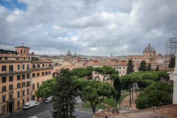 Fototapeta na wymiar View of Rome from the Basilica of Santa Maria in Araceli. Selective focus. Rome, Italy