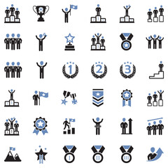 Ranking And Achievement Icons. Two Tone Flat Design. Vector Illustration.
