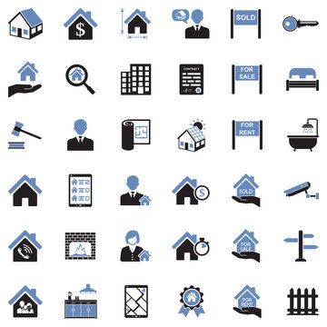 Real Estate Icons. Two Tone Flat Design. Vector Illustration.