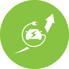 Green energy illustration. An electric car and an electric plug against the background of a growing arrow as a symbol of an increase in the number of electric vehicles. Green energy icon