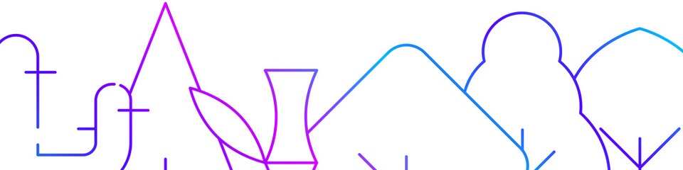 Plants related horizontal banner or bottom border template background. Flat gradient line vector illustration isolated on white.