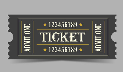 Vector vintage ticket. Cinema, theater, concert, play, party, event, festival ticket realistic templat. Ticket icon for website.