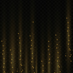 Festive golden luminous background with colorful lights bokeh. Sparkling magical dust particles. Christmas concept.