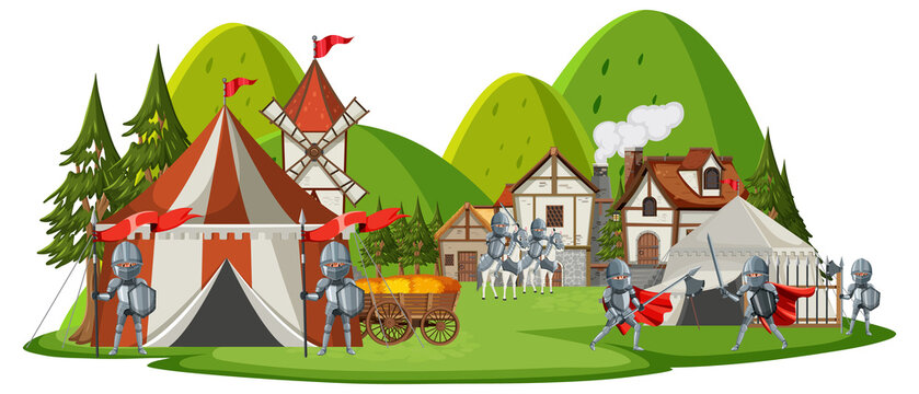Isolated Medieval army camp landscape