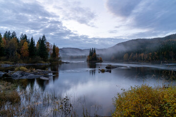 Fototapeta na wymiar Beautiful landscape in Norway in fall 2021.