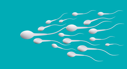 Sperm racing and fighting to fertilize an egg. Vector illustration