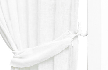 Beautiful linen curtain with a catch Isolated white background.
