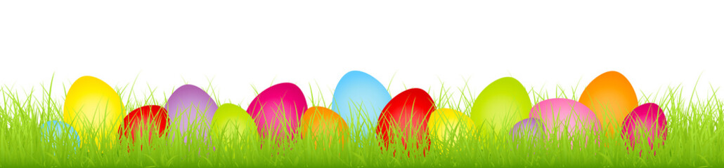 Banner Bunte Ostereier Regenbogenfarben In Wiese