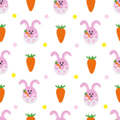 Rabbit and carrot seamless pattern. Vector Illustration for printing, backgrounds, covers, packaging, greeting cards, posters, stickers, textile and seasonal design. Isolated on white background.