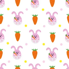 Foto op Canvas Rabbit and carrot seamless pattern. Vector Illustration for printing, backgrounds, covers, packaging, greeting cards, posters, stickers, textile and seasonal design. Isolated on white background. © Анна Кулик