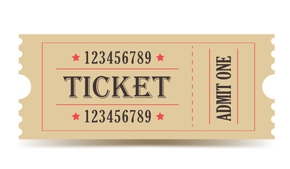 Vector vintage ticket. Cinema, theater, concert, play, party, event, festival ticket realistic templat. Ticket icon for website.