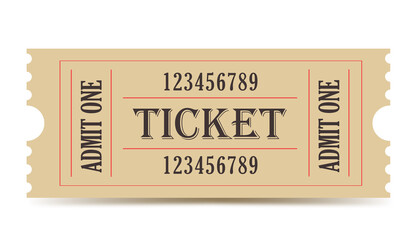 Vector vintage ticket. Cinema, theater, concert, play, party, event, festival ticket realistic templat. Ticket icon for website. - obrazy, fototapety, plakaty