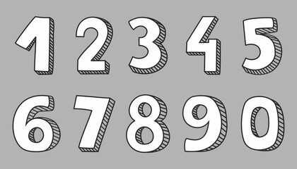 Hand drawn white vector numbers isolated on grey background