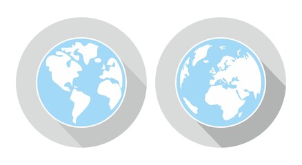 Hand drawn vector earth with long shadow on grey background