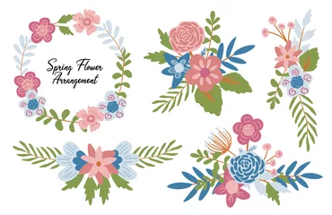 Meubelstickers a set of hand drawn spring flowers arrangement and wreath clip art © Mutiah