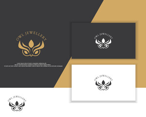 Jewelry shop, diamond accessories banner illustration. Vector line icon of jewels combine with owl face