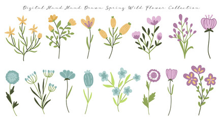 cute hand drawn spring flowers illustration clip art collection