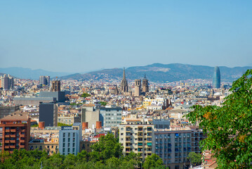 Panoramic view on the port of Barcelona city