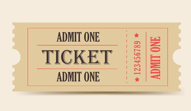 Vector vintage ticket. Cinema, theater, concert, play, party, event, festival ticket realistic templat. Ticket icon for website.
